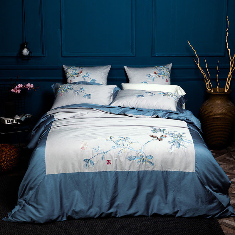 Simple solid color bedding with stitching embroidery