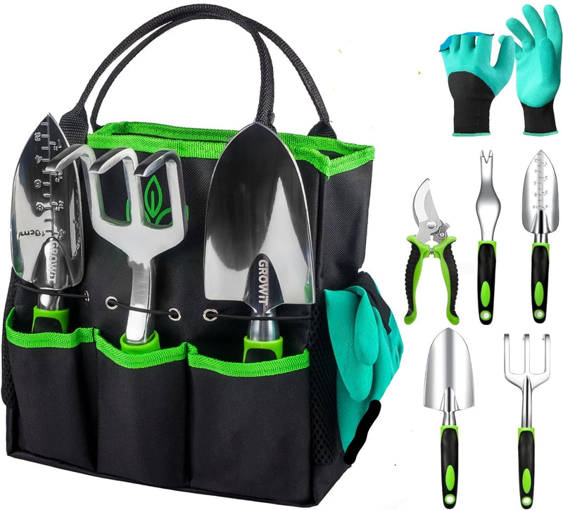 Heavy Duty Garden Tools 9Pieces Set - Rust Proof, Ergonomic Gardening Hand Tools Garden