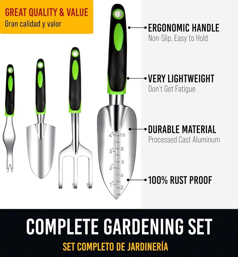 Heavy Duty Garden Tools 9Pieces Set - Rust Proof, Ergonomic Gardening Hand Tools Garden