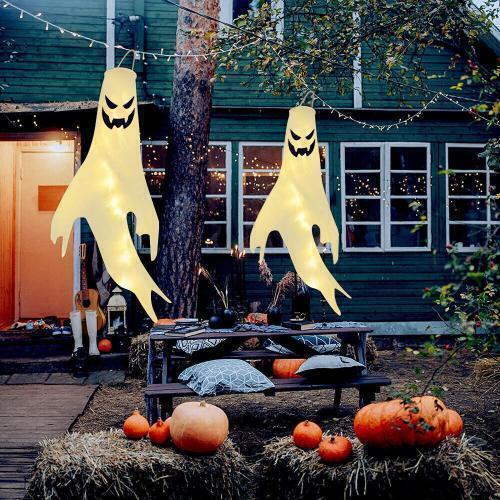 Halloween Hanging Ghost Windsocks Outdoor Lighted Glowing Ghost Witch Home Decor